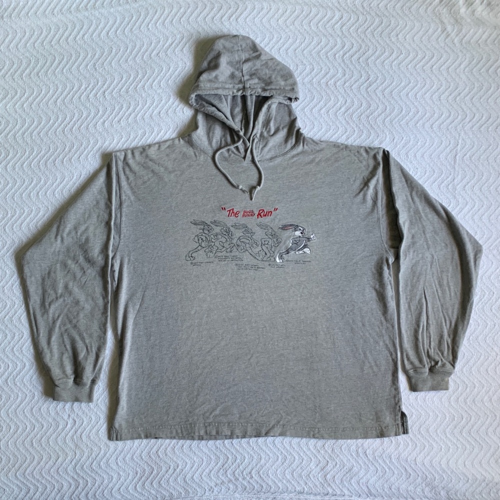 Vintage 90s Looney Tunes Warner Bros GreyHoodie Sweatshirt L‎ Bugs Bunny Y2k